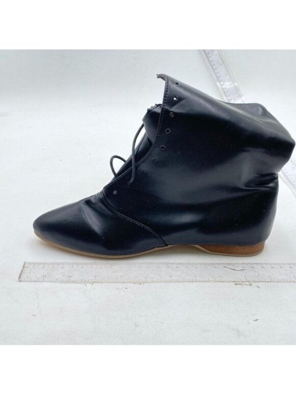 Womens Flats Pionted Toe Ankle Boots Short Bootie Lace-up Casual Black Boots